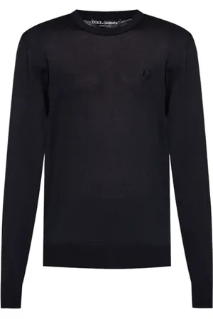 Dolce & Gabbana Strik, Herre, Blå, L, Midnight Broderet Sweater