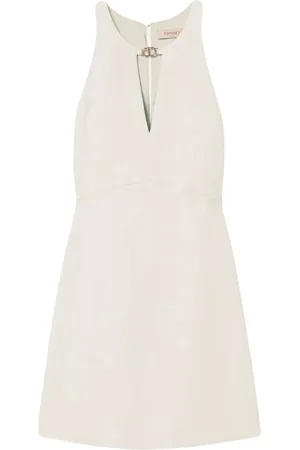 Twin-Set Kjole, Dame, , S, Linned, Ivory Kjole med Metal T Detalje