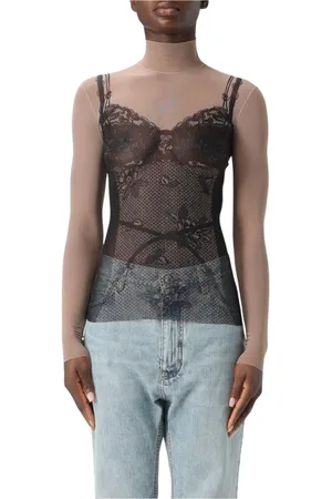 Balenciaga Strik, Dame, Sort, M, Sort LaceUp Mock Neck Top