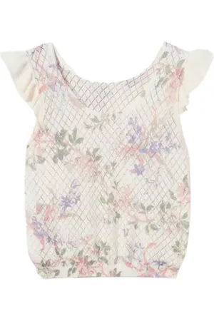 Twin-Set Top, Dame, , M, Bomuld, Blomstret Print Ruffle Ærme Top