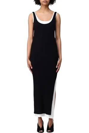 Twin-Set Kjole, Dame, Sort, S, Elegant Ribbed Knit Maxi Dress