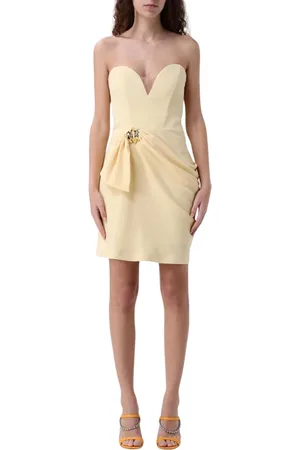Elisabetta Franchi Kjole, Dame, Gul, S, Sort Stropløs Draperet Mini Kjole