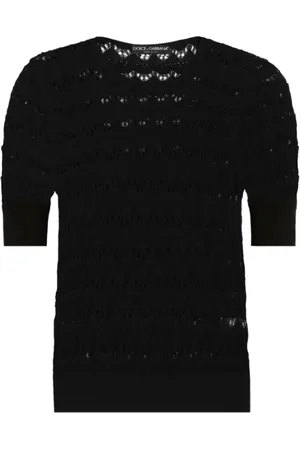 Dolce & Gabbana Strik, Dame, Sort, S, Sort Hæklet Strik T-shirt