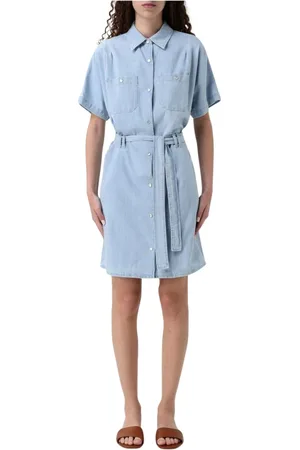 A.P.C. Kjole, Dame, Blå, L, Elegant Midi Kjole med Subtilt Print
