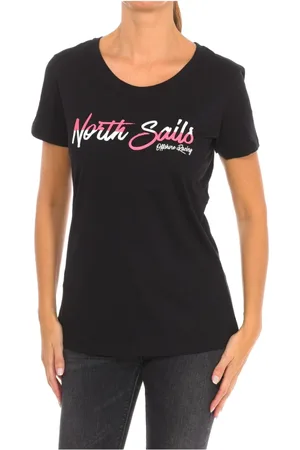 North Sails Top, Dame, Sort, M, Bomuld, Kortærmet T-shirt med Ribhals