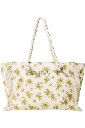 Twin-Set Taske, Dame, , ONE SIZE, Bomuld, Lærreds Shopper Taske med Frynsede Kanter