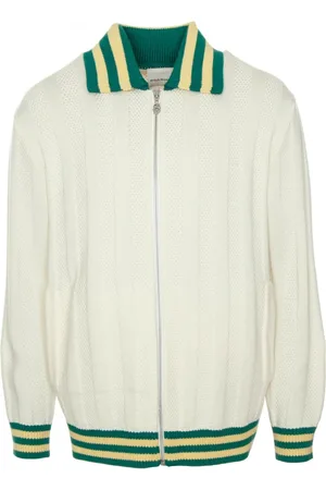 Drôle de Monsieur Jakke, Herre, Hvid, XL, Sporty Stribet Ribstrikket Cardigan