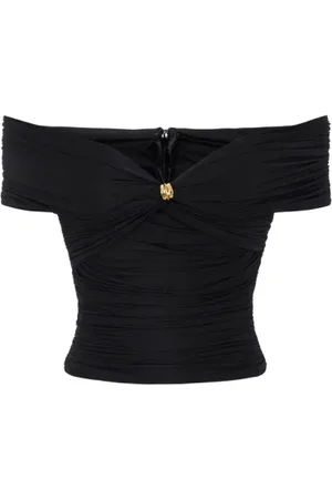 Elisabetta Franchi Top, Dame, Sort, L, Uld, Sort Off-Shoulder Organza Top