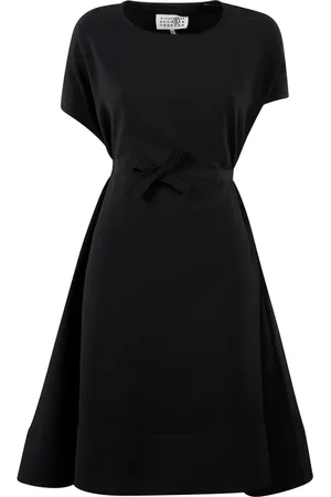 Maison Margiela Kjole, Dame, Sort, XS, Polyester, Elegant Midi Kjole