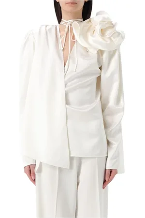 MAGDA BUTRYM Bluser & Skjorter, Dame, Hvid, S, Uld, Hvid Silke Off-Shoulder Top