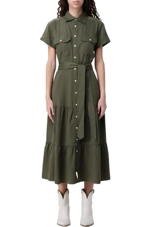 Ralph Lauren Kjole, Dame, Grøn, XS, Grøn Tiered Skjortekjole Elegant Stil