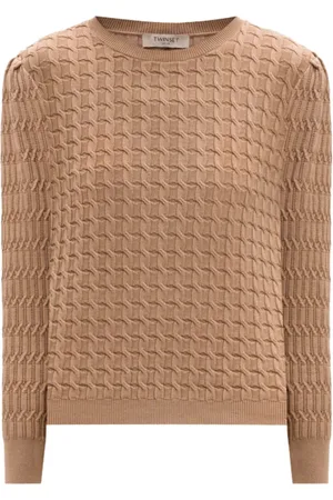 Twin-Set Strik, Dame, Brun, L, Polyester, Korssting Sweaters