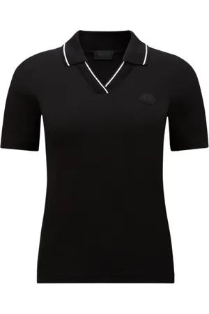 Moncler Top, Dame, Sort, M, Bomuld, Sort Ribstrikket Polo Shirt