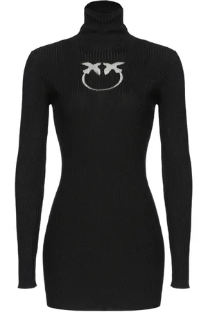 Pinko Kjole, Dame, Sort, XS, Uld, Sort sweater med gennemsigtigt logo