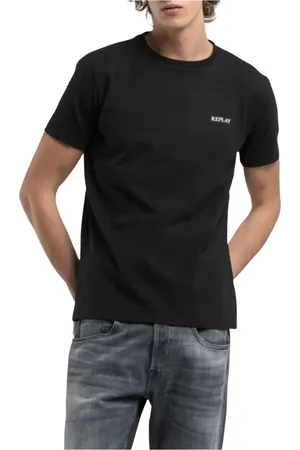Replay Top, Herre, Sort, XL, Bomuld, Bomuld Crewneck T-shirt med Logo