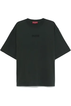 Gucci Top, Herre, Grå, L, Bomuld, Bomuld T-shirt med Logo Skrift