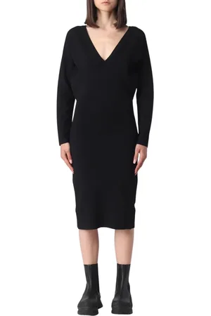 Stella McCartney Kjole, Dame, Sort, S, Midi V-Neck Strik Kjole