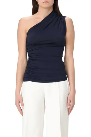 Elisabetta Franchi Top, Dame, Blå, XL, Uld, Marineblå One Shoulder Rynket Top