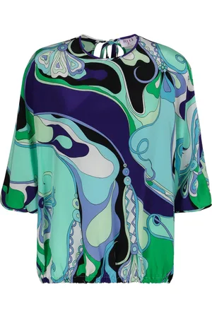 Emilio Pucci Bluser & Skjorter, Dame, Flerfarvet, M, Silkebluse med Marmo-print