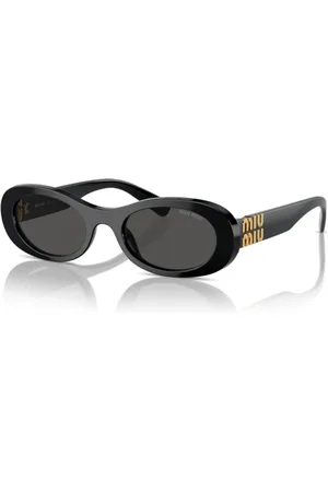 Miu Miu Tilbehør, Dame, Sort, 50 MM, Uld, Tidløse ovale solbriller med metal detaljer