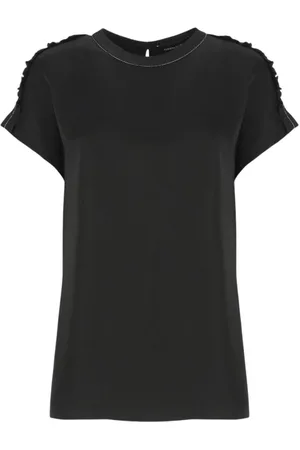 Fabiana Filippi Top, Dame, Sort, S, Rosa Rynket Silkebluse Top