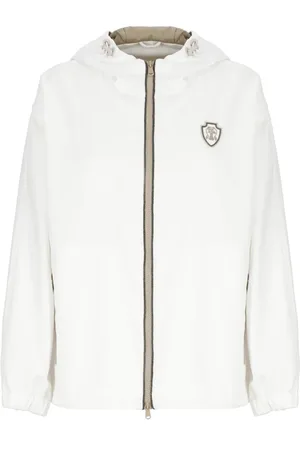 Brunello Cucinelli Jakke, Dame, Hvid, XS, Hvid Hættetrøje med Diamantdetaljer