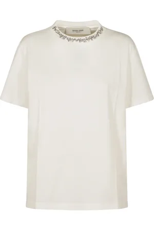 Golden Goose Top, Dame, Hvid, L, Bomuld, Slidt Bomuld Jersey Broderet T-shirt