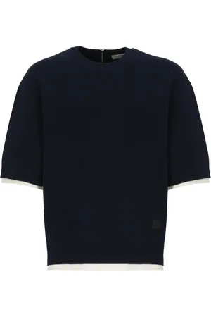 Lanvin Strik, Herre, Blå, L, Bomuld, Blå Crewneck Sweater med Lynlås