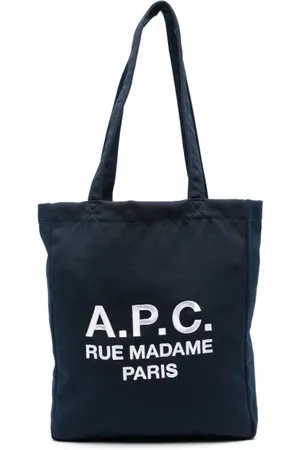 A.P.C. Taske, Dame, Blå, ONE SIZE, Blå Lærredstaske Broderet Logo