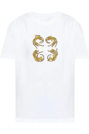 Givenchy Top, Dame, Hvid, XS, Bomuld, Leopard Print Crew Neck T-shirt