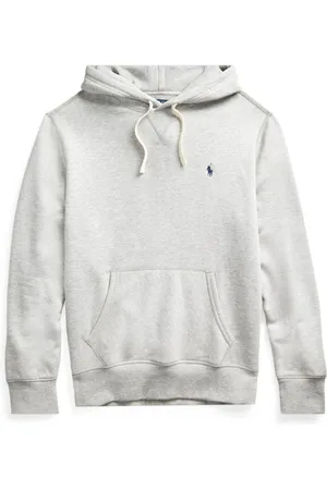 Ralph Lauren Sweathshirts & Hoodies, Herre, Grå, L, Bomuld, Grå Fleece Hættetrøje - Signatur Hestebroderi