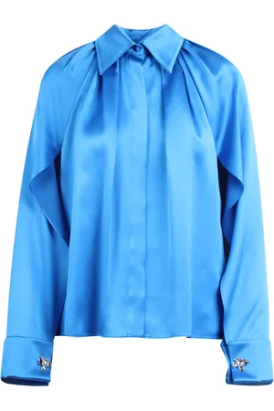 Max Mara Bluser & Skjorter, Dame, Blå, XS, Satin, Silkesatin skjorte med blomstermanchetter