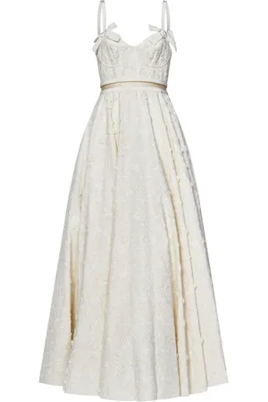 Giambattista Valli Kjole, Dame, Hvid, S, Bomuld, Hvid Blomstret Broderet Ankellang Kjole