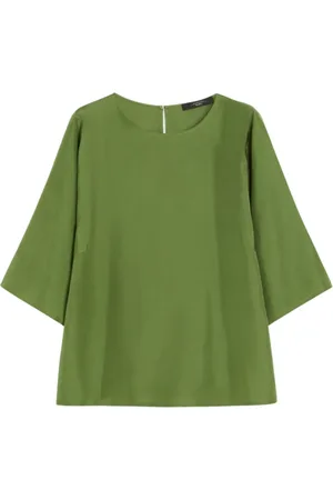 Max Mara Bluser & Skjorter, Dame, Grøn, L, Bomuld, Grøn silkebluse med jerseyindsats