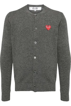 Comme des Garçons Strik, Herre, Grå, M, Uld, Logo Cardigan i Grå Uld