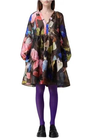 STINE GOYA Kjole, Dame, Flerfarvet, XS, Uld, Blomstret Mini Kjole Elegant Stil