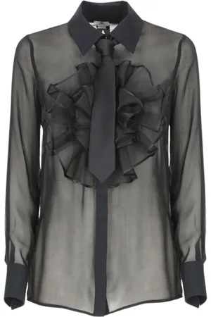 Elisabetta Franchi Bluser & Skjorter, Dame, Sort, L, Ruffle Detalje Hvid Bluse