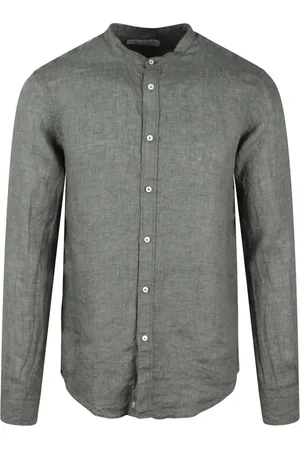 Brian Dales Skjorte, Herre, Grøn, XS, Linned, Linned Mandarin Krave Skjorte