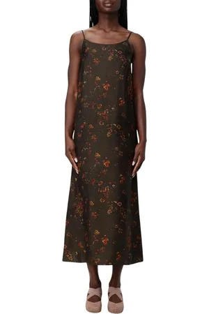 UMA WANG Kjole, Dame, Brun, M, Brun Blomstret Slip Kjole