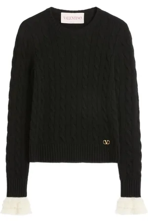 VALENTINO GARAVANI Strik, Dame, Sort, S, Cashmere, Sort Cashmere Sweater med V Logo