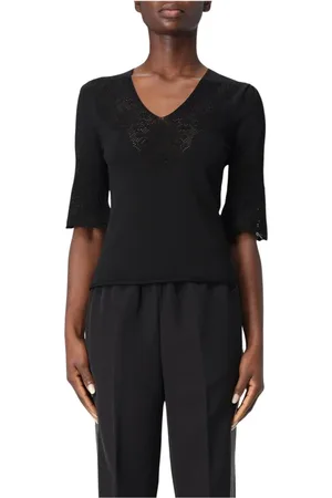 Twin-Set Strik, Dame, Sort, S, Elegant V-Neck Strik Top
