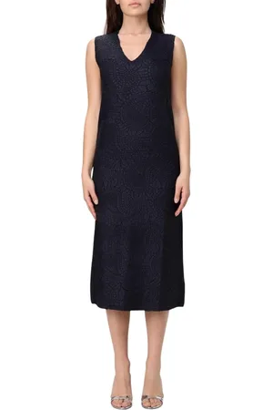 MEIMEIJ Kjole, Dame, Blå, M, Uld, Blå Elegant Midi Kjole Kvinder