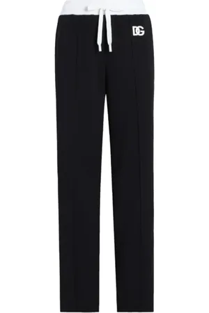 Dolce & Gabbana Bukser, Dame, Sort, 2XS, Uld, Sort Broderede Track Bukser med Side Stribe