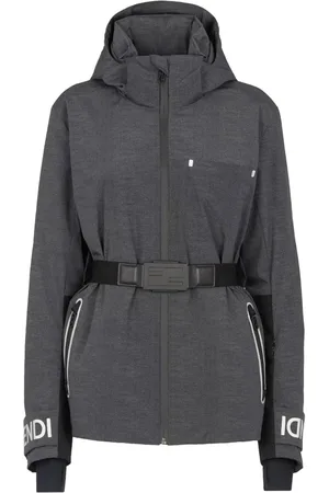 Fendi Jakke, Dame, Grå, XS, Uld, Teknisk Ski Downjacket med Logo