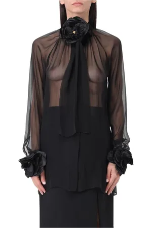 Dolce & Gabbana Bluser & Skjorter, Dame, Sort, S, Uld, Elegant Blomstret Silkebluse