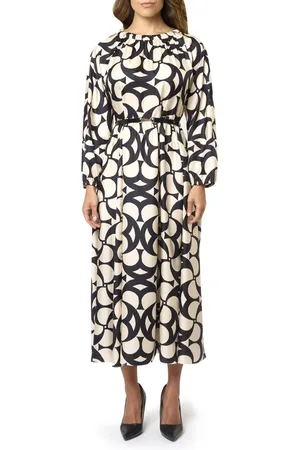 Max Mara Kjole, Dame, Hvid, M, Hvid Silke Trykt A-linje Lang Kjole