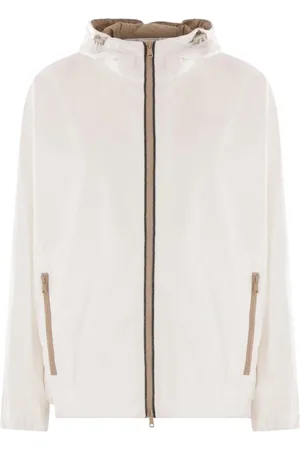 Brunello Cucinelli Jakke, Dame, Hvid, S, Uld, Hvid teknisk vindjakke med heraldisk logo