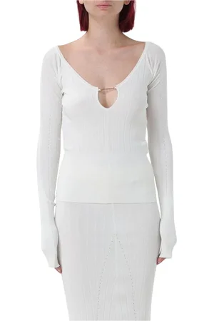 Jacquemus Strik, Dame, Hvid, XS, Uld, Ribstrikket V-hals Top med Guld Kædedetalje