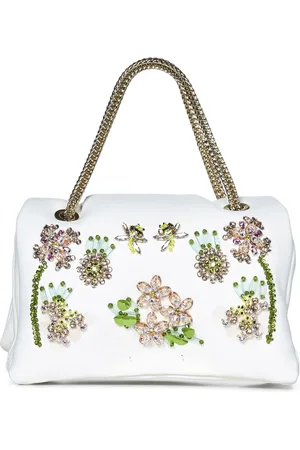 Giambattista Valli Taske, Dame, Hvid, ONE SIZE, Uld, Ivory Skuldertaske med Rhinestone Blomster