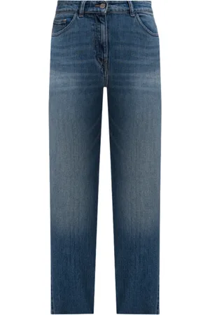 Twin-Set Jeans, Dame, Blå, W32, Denim, Denim Jeans med Scratch Effekt Broderet Logo